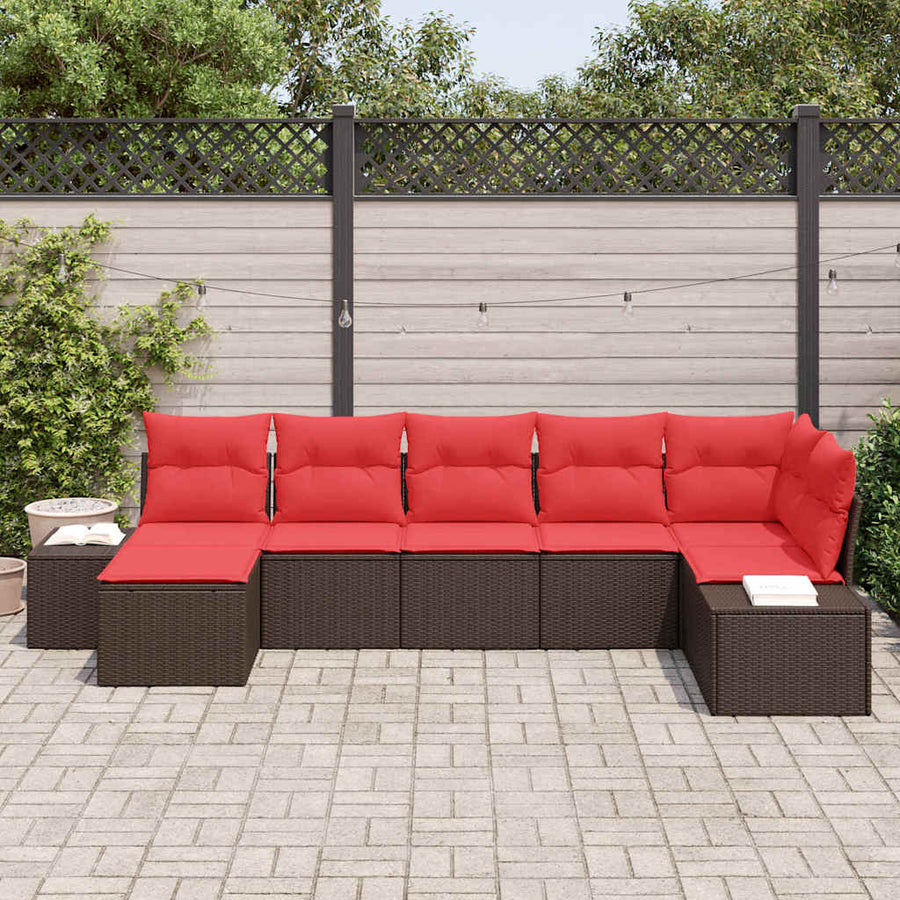 Tuin Sofa Set 7 st Bruin en Rood poly rattan