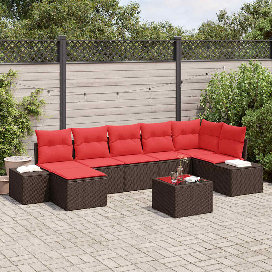 Tuin Sofa Set 7 st Bruin en Rood poly rattan