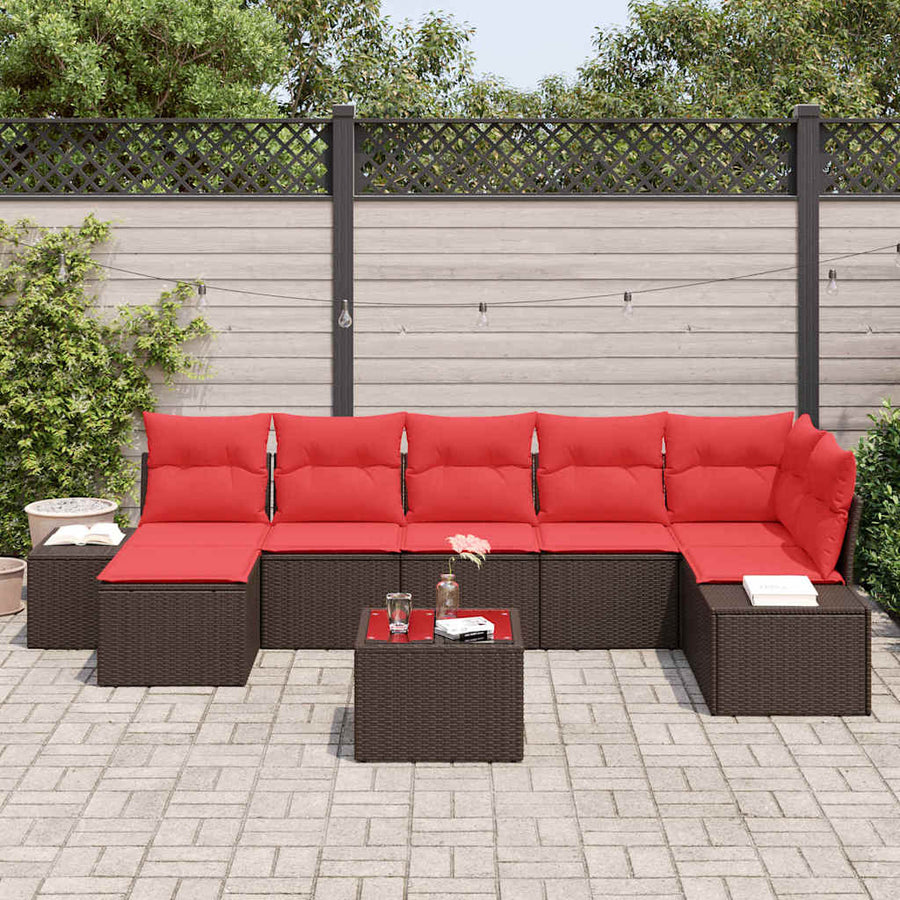 Tuin Sofa Set 7 st Bruin en Rood poly rattan