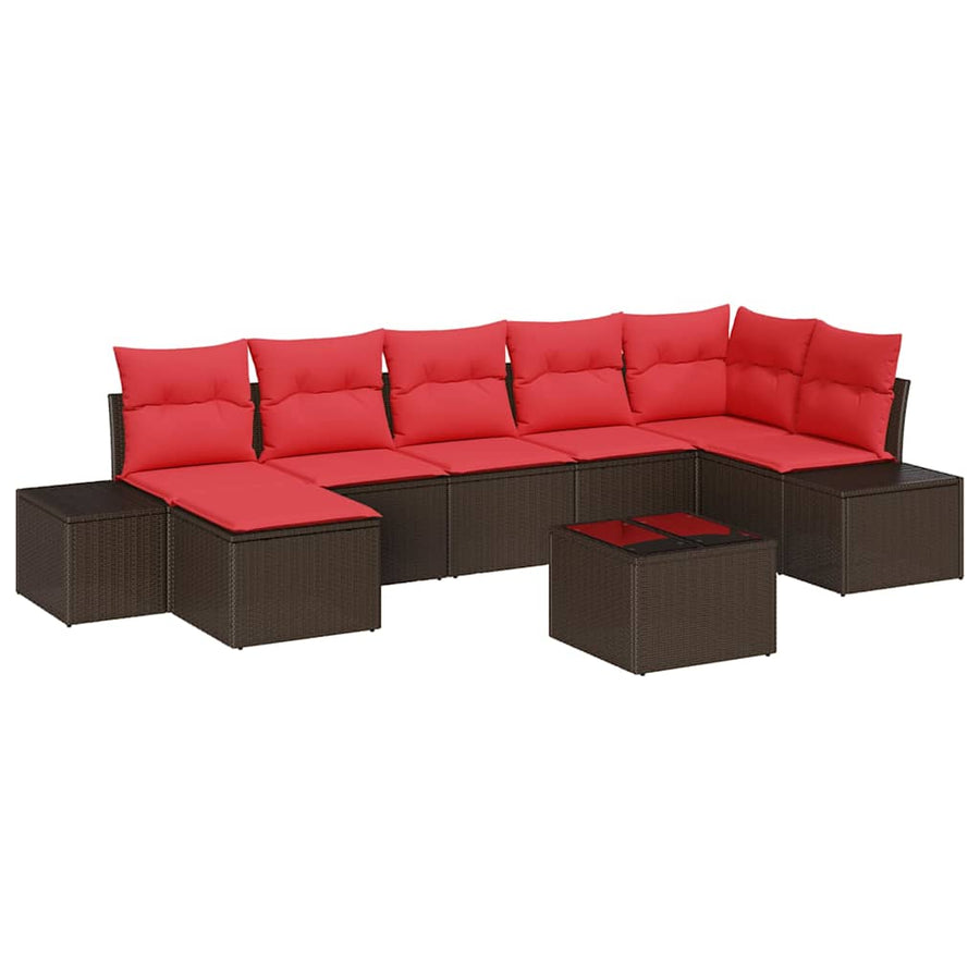 Tuin Sofa Set 7 st Bruin en Rood poly rattan