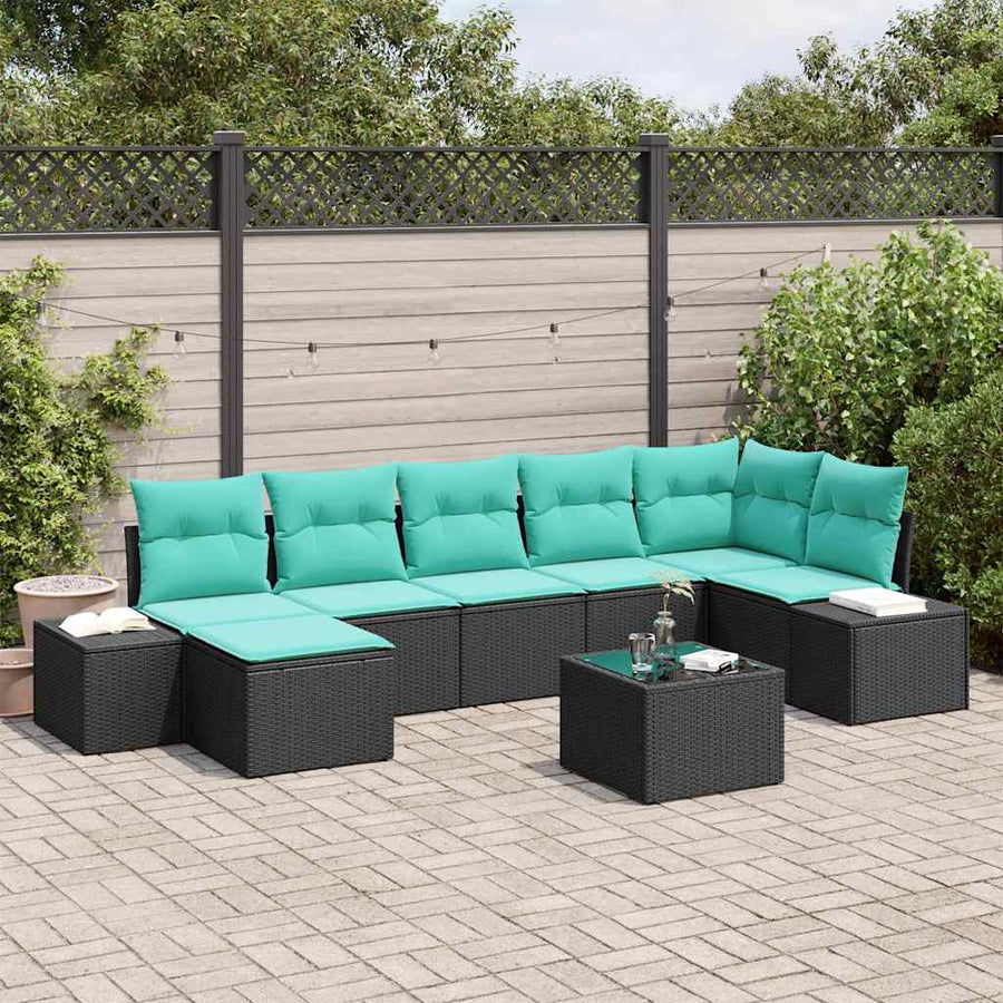 Tuin Sofa Set 7 st Zwart en Turquoise poly rattan
