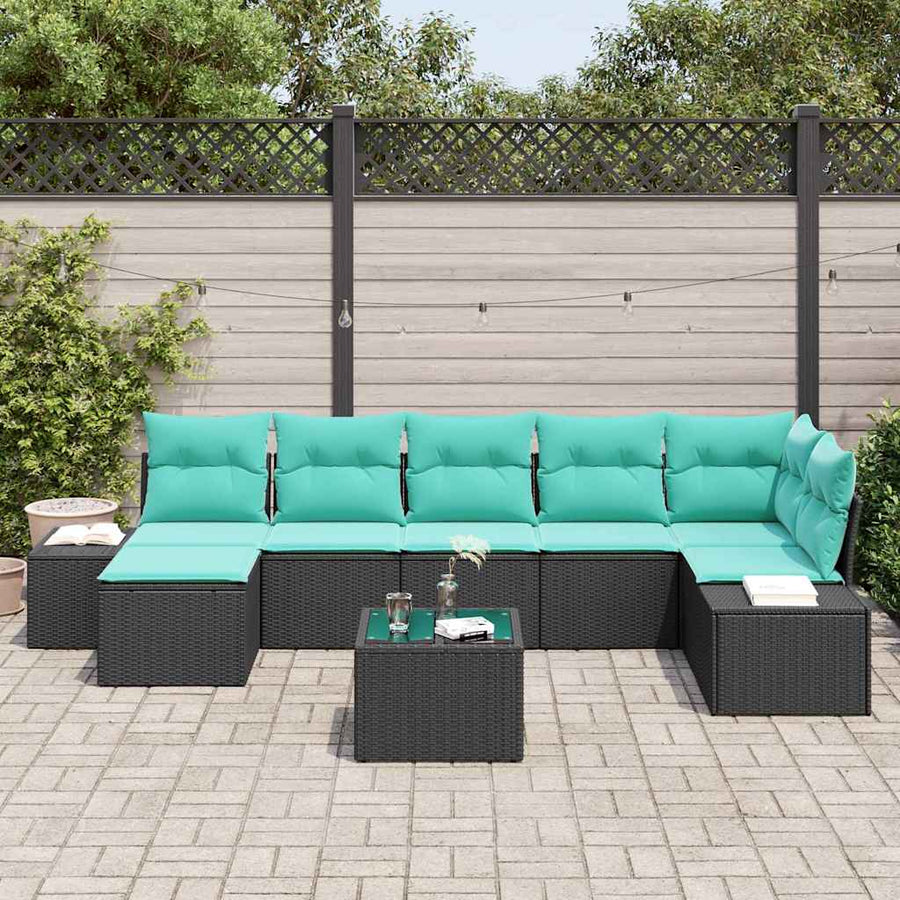 Tuin Sofa Set 7 st Zwart en Turquoise poly rattan