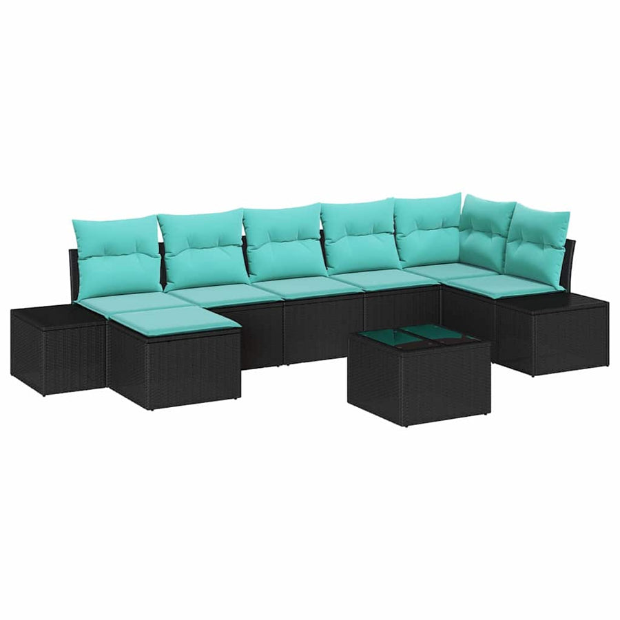 Tuin Sofa Set 7 st Zwart en Turquoise poly rattan