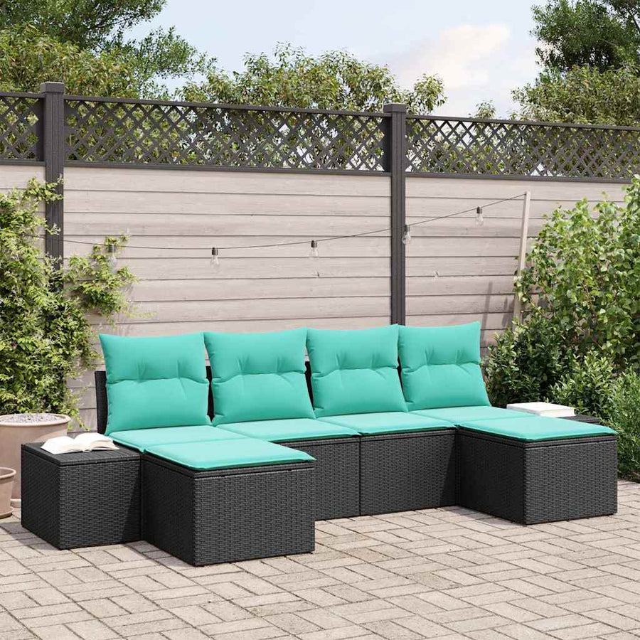 Tuin Sofa Set 4 st Zwart en Turquoise poly rattan