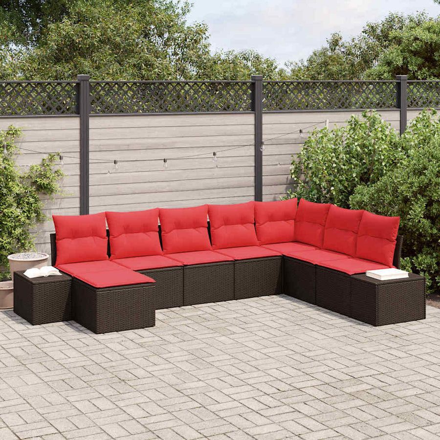 Tuin Sofa Set 8 st Bruin en Rood poly rattan
