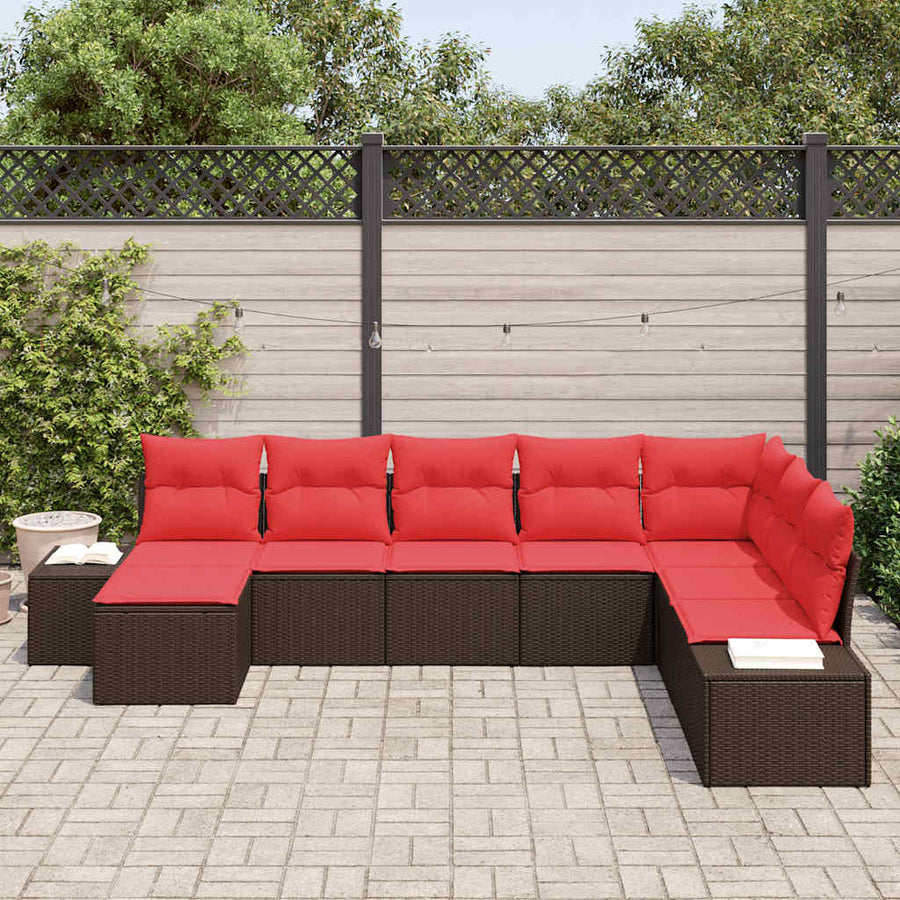 Tuin Sofa Set 8 st Bruin en Rood poly rattan