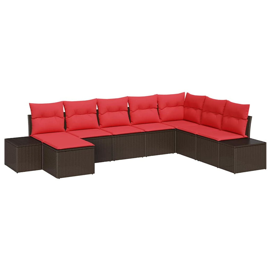 Tuin Sofa Set 8 st Bruin en Rood poly rattan