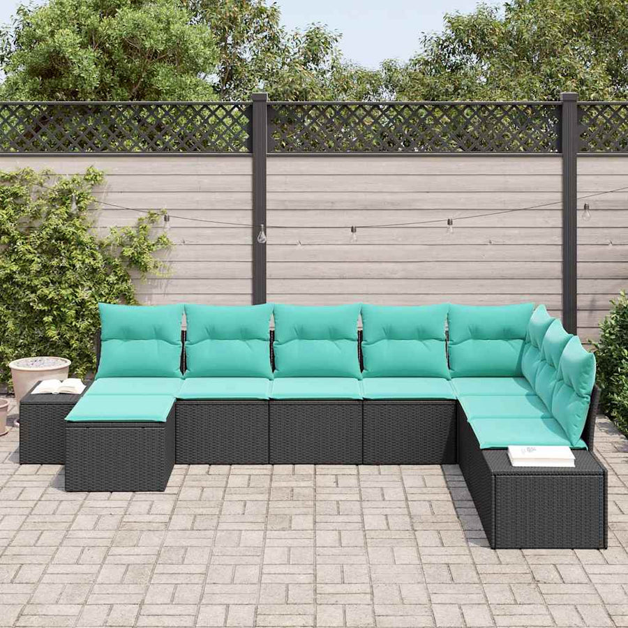 Tuin Sofa Set 8 st Zwart en Turquoise poly rattan