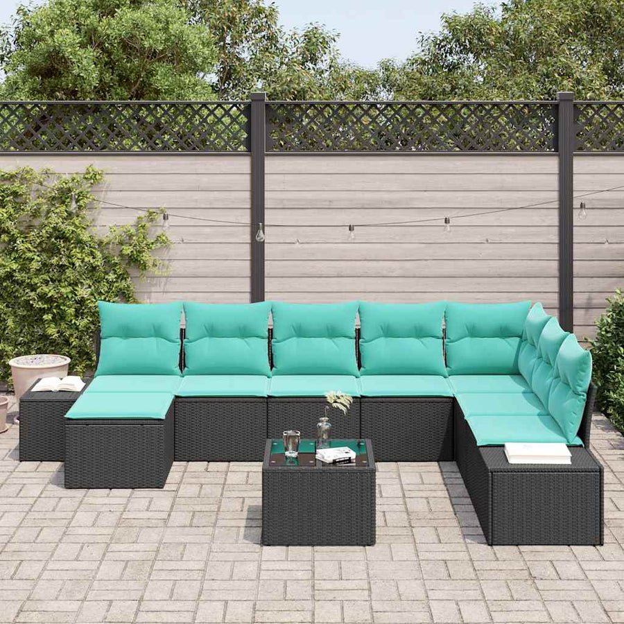 Tuin Sofa Set 8 st Zwart en Turquoise poly rattan