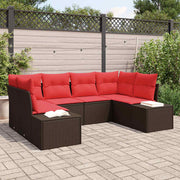 Tuinbankenset modulair 6 personen poly riet bruin rood
