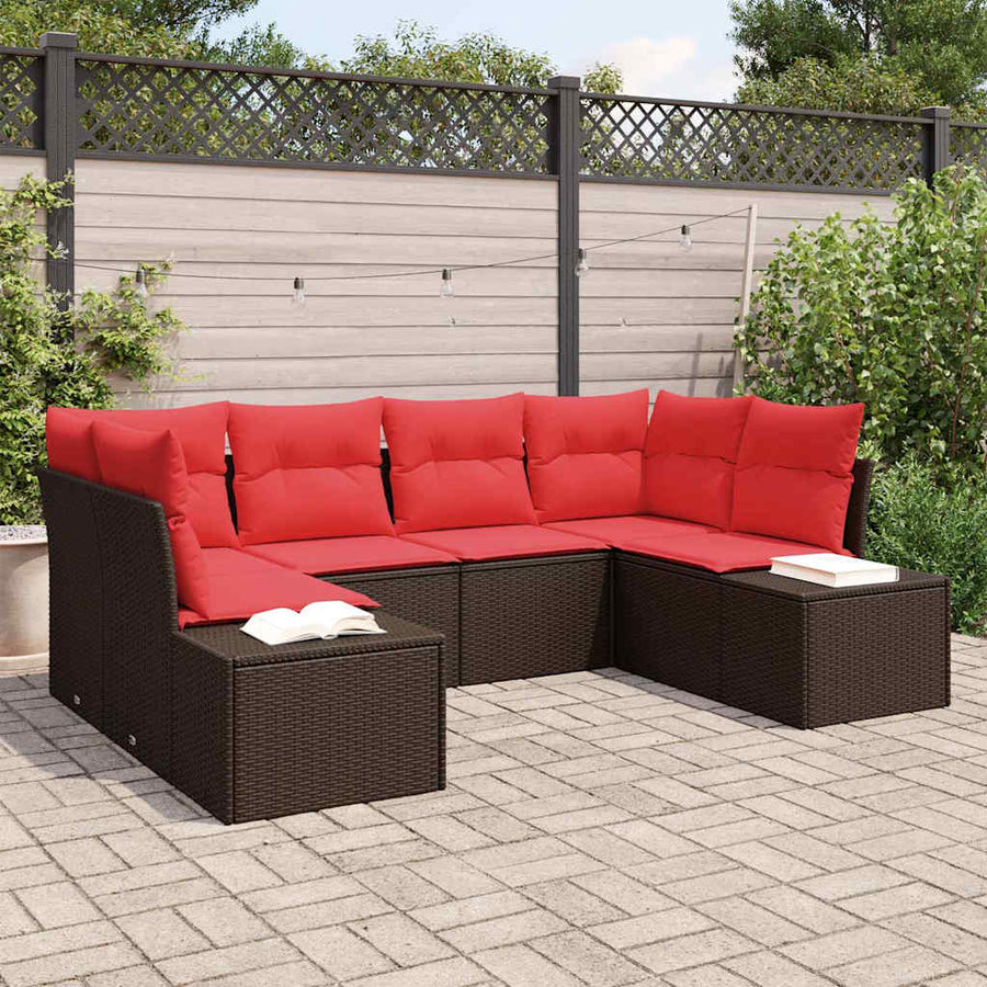 Tuinbankenset 6 st 6-Aantal zitplaatsen Bruin en Rood Poly riet