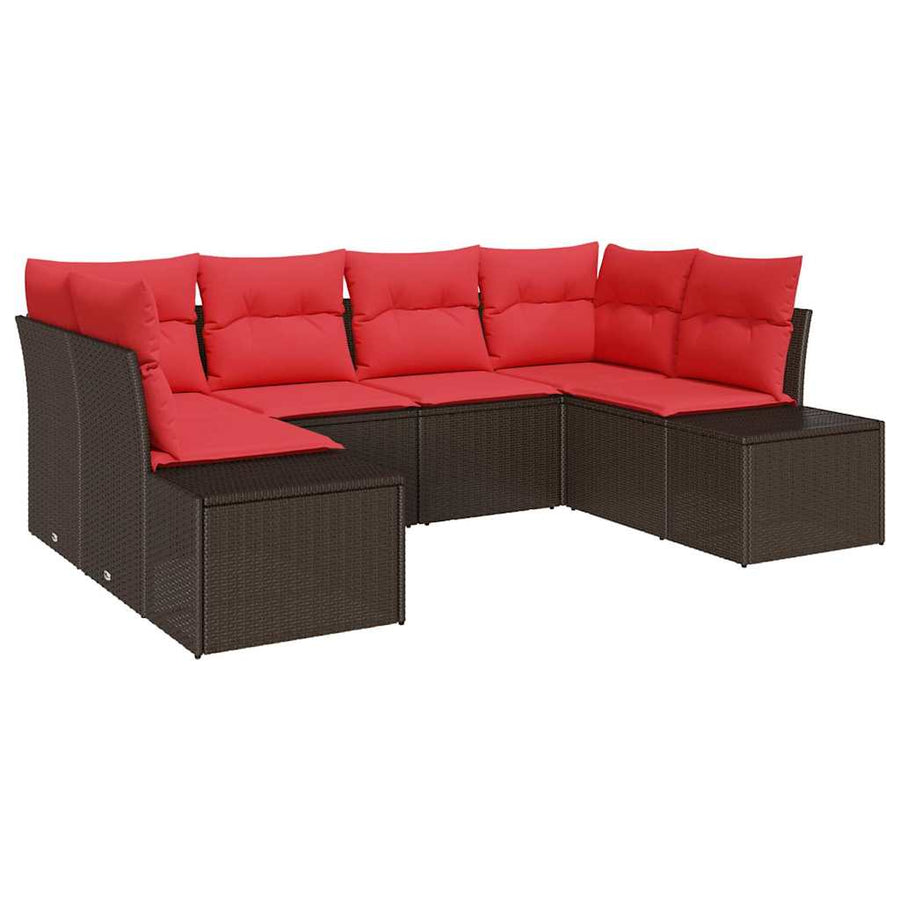 Tuinbankenset 6 st 6-Aantal zitplaatsen Bruin en Rood Poly riet