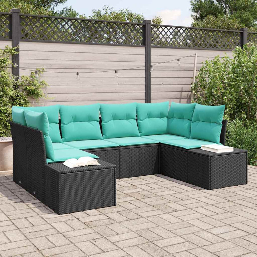 Tuinbankenset 6 st 6-Aantal zitplaatsen Zwart en Turquoise