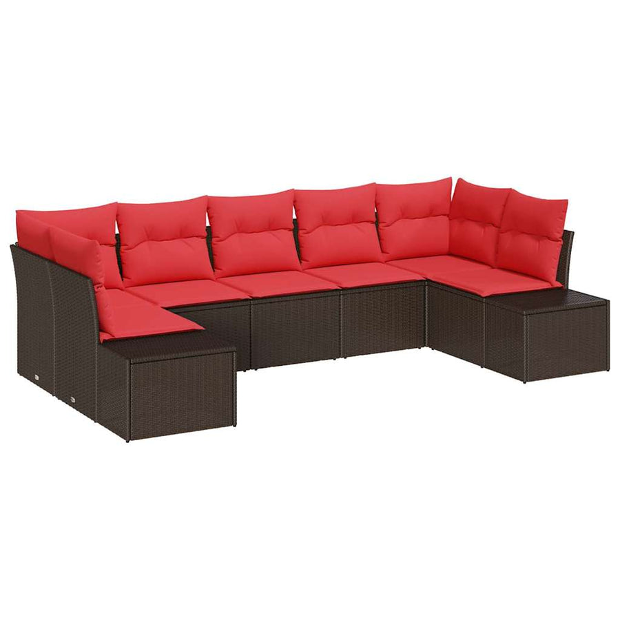 Tuinbankenset 7 st 7-Aantal zitplaatsen Bruin en Rood Poly riet