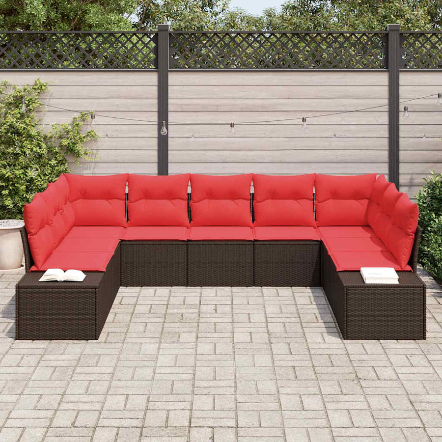 Tuinbankenset 9 st 8-Aantal zitplaatsen Bruin en Rood