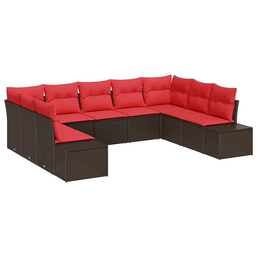 Tuinbankenset 9 st 8-Aantal zitplaatsen Bruin en Rood