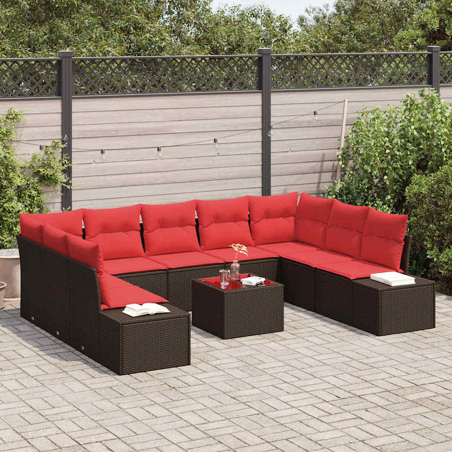 Tuinbankenset 9 st 8-Aantal zitplaatsen Bruin en Rood