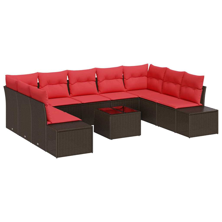 Tuinbankenset 9 st 8-Aantal zitplaatsen Bruin en Rood