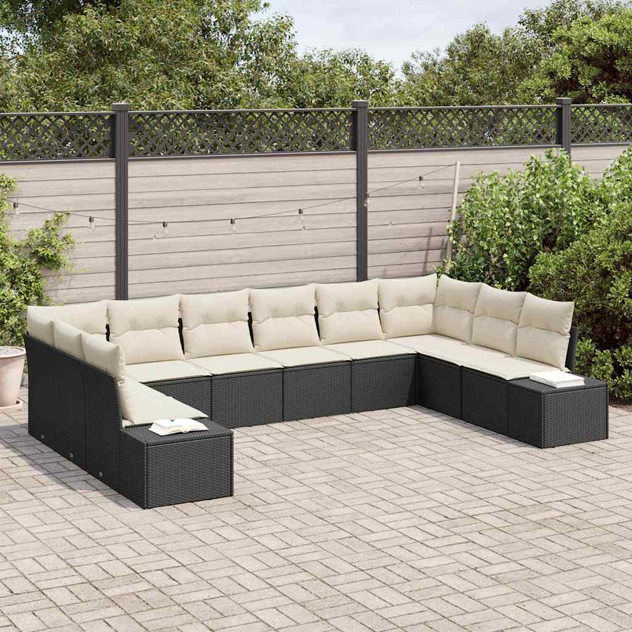 Tuinbankenset met kussen 10 pcs Zwart en Crème Polyrattan