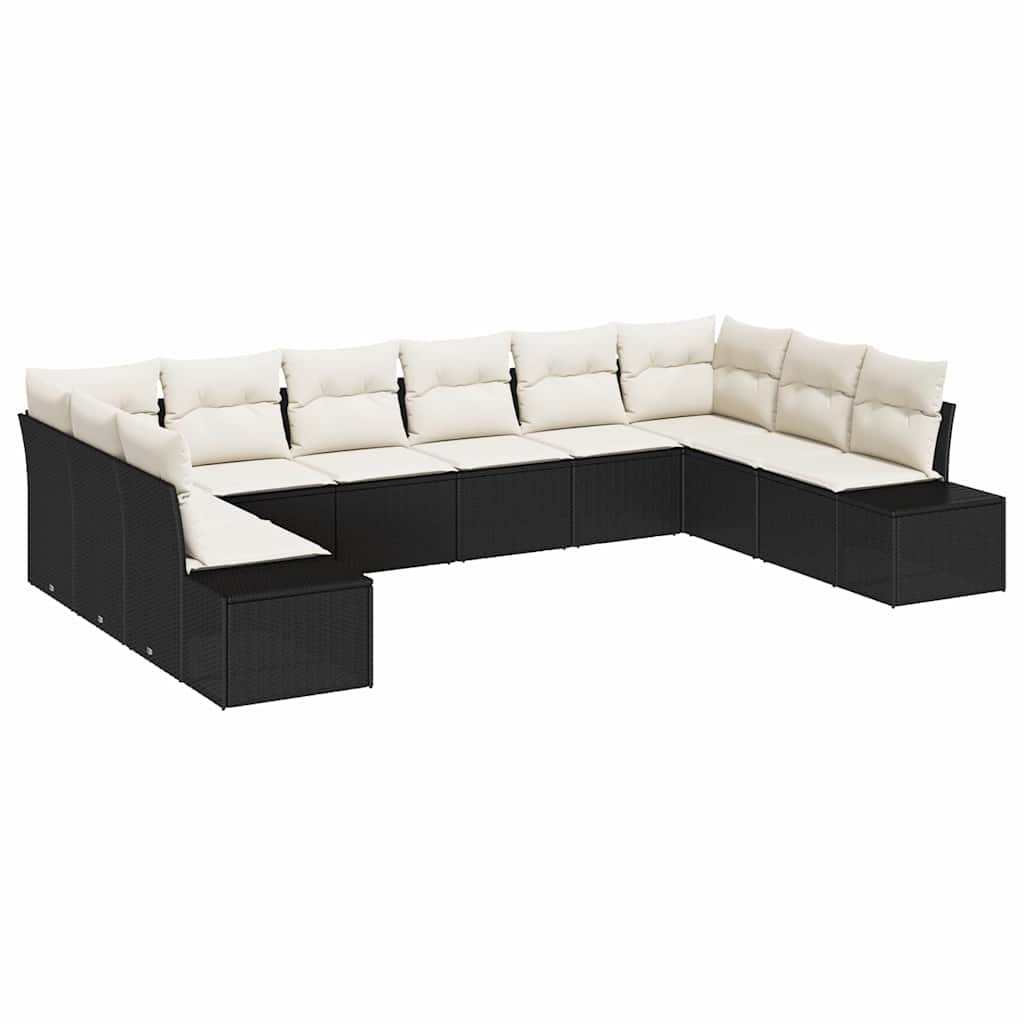 Tuinbankenset met kussen 10 pcs Zwart en Crème Polyrattan