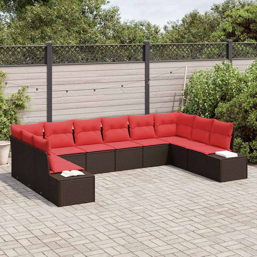 Tuinbankenset 10 st 9-Aantal zitplaatsen Bruin en Rood