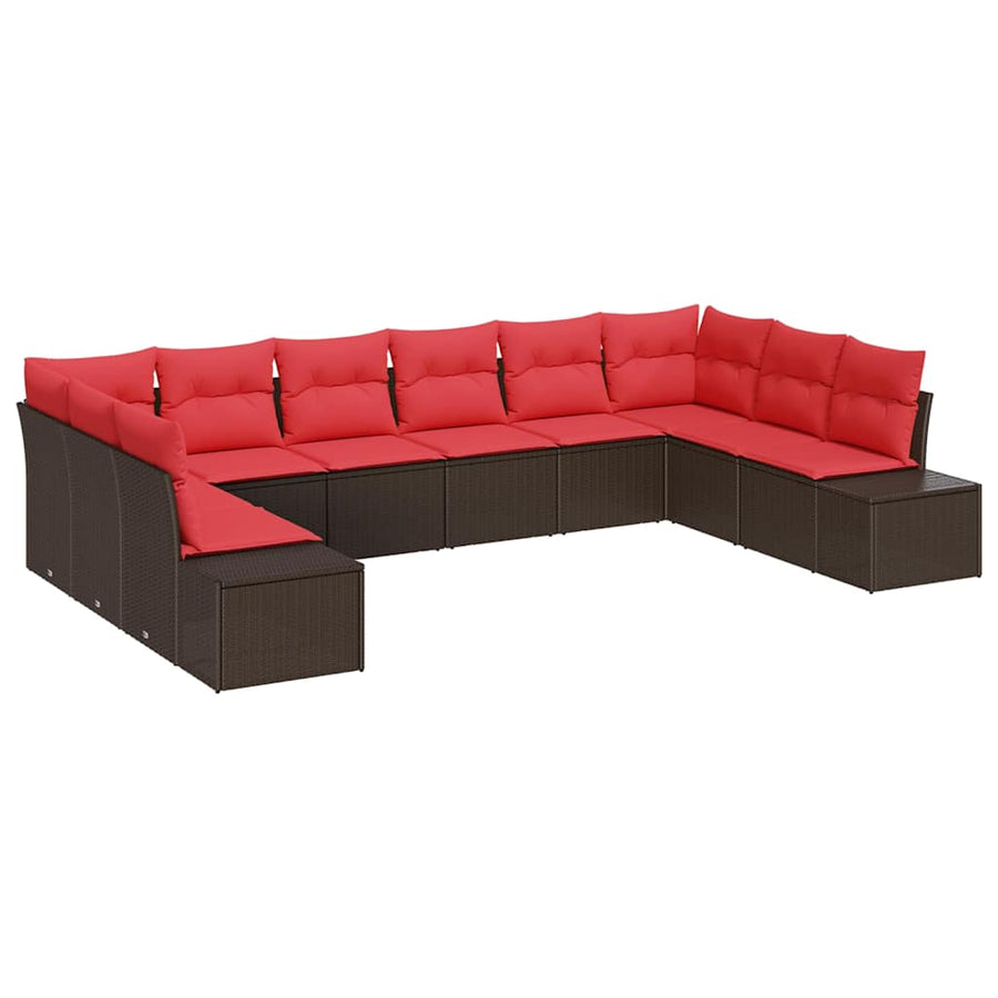 Tuinbankenset 10 st 9-Aantal zitplaatsen Bruin en Rood