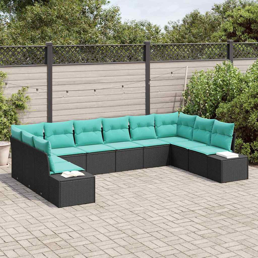 Tuinbankenset 10 st 9-Aantal zitplaatsen Zwart en Turquoise