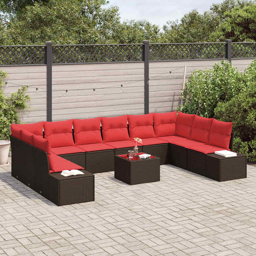 Tuinbankenset 10 st 9-Aantal zitplaatsen Bruin en Rood