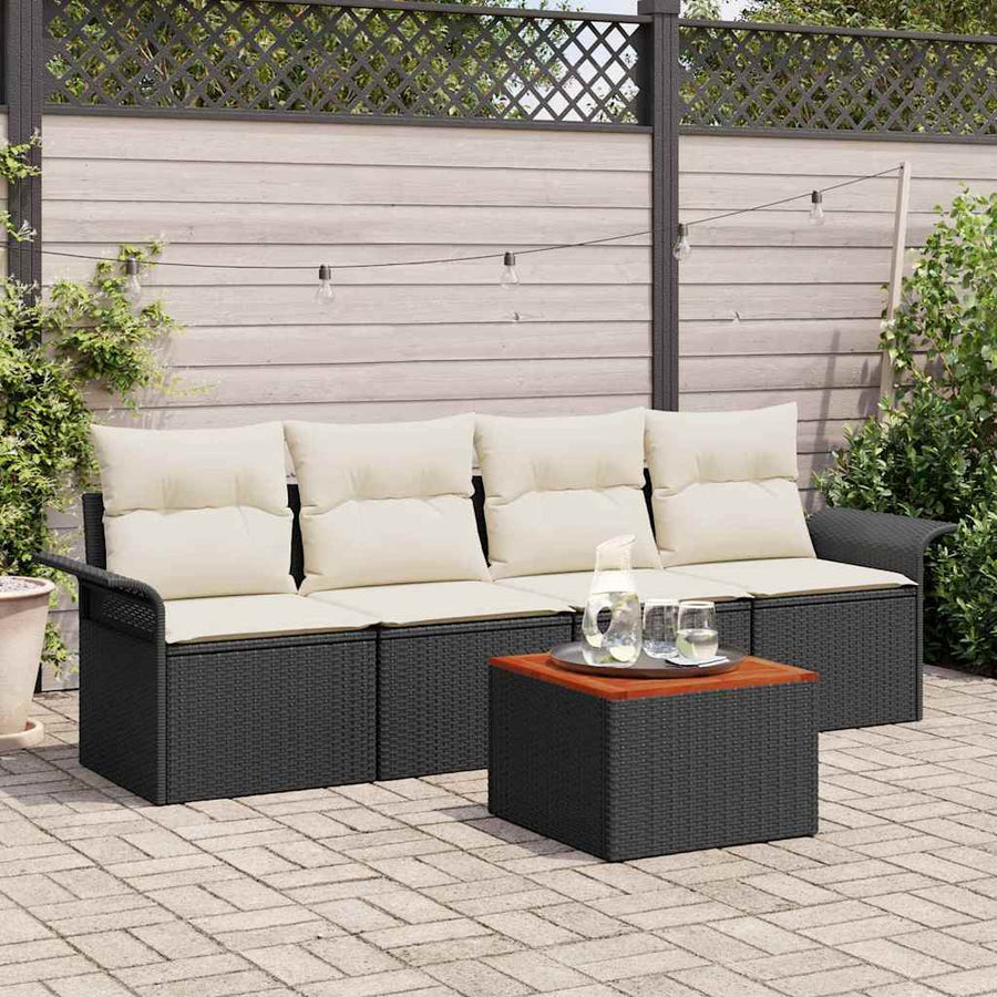 Tuinbankenset met opslag 5 pcs Zwart en Crème poly rattan