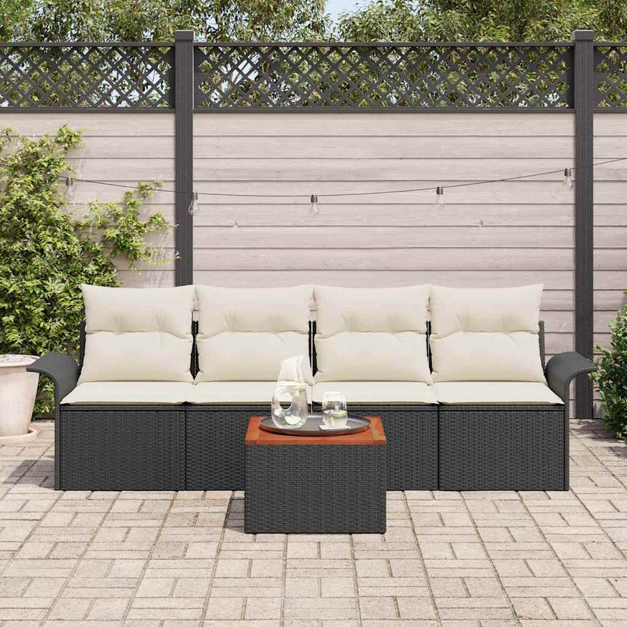 Tuinbankenset met opslag 5 pcs Zwart en Crème poly rattan