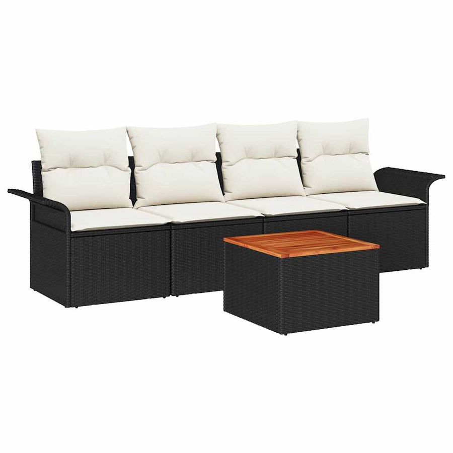 Tuinbankenset met opslag 5 pcs Zwart en Crème poly rattan