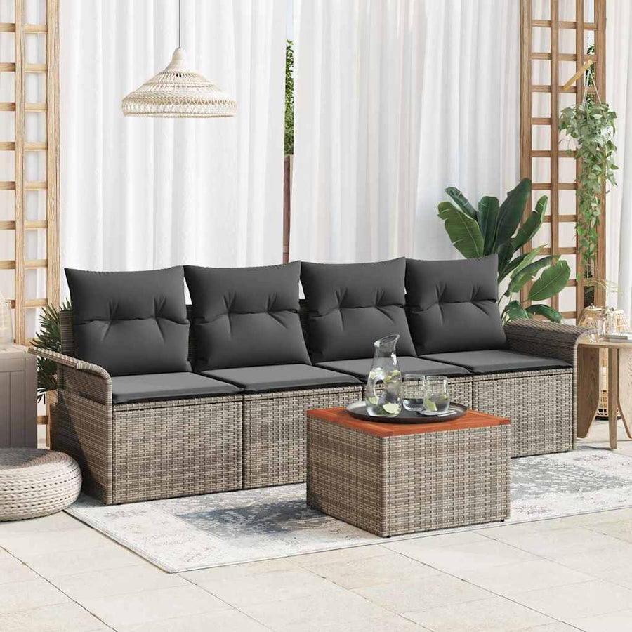 Tuinbankenset met opslag 5 pcs Grijs poly rattan