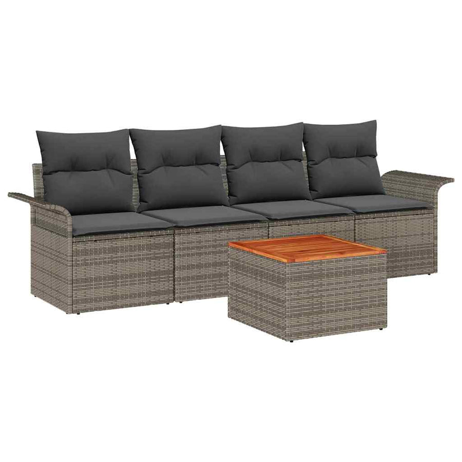Tuinbankenset met opslag 5 pcs Grijs poly rattan