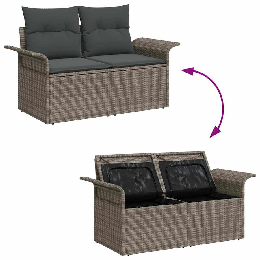 Tuinbankenset met opslag 5 pcs Grijs poly rattan