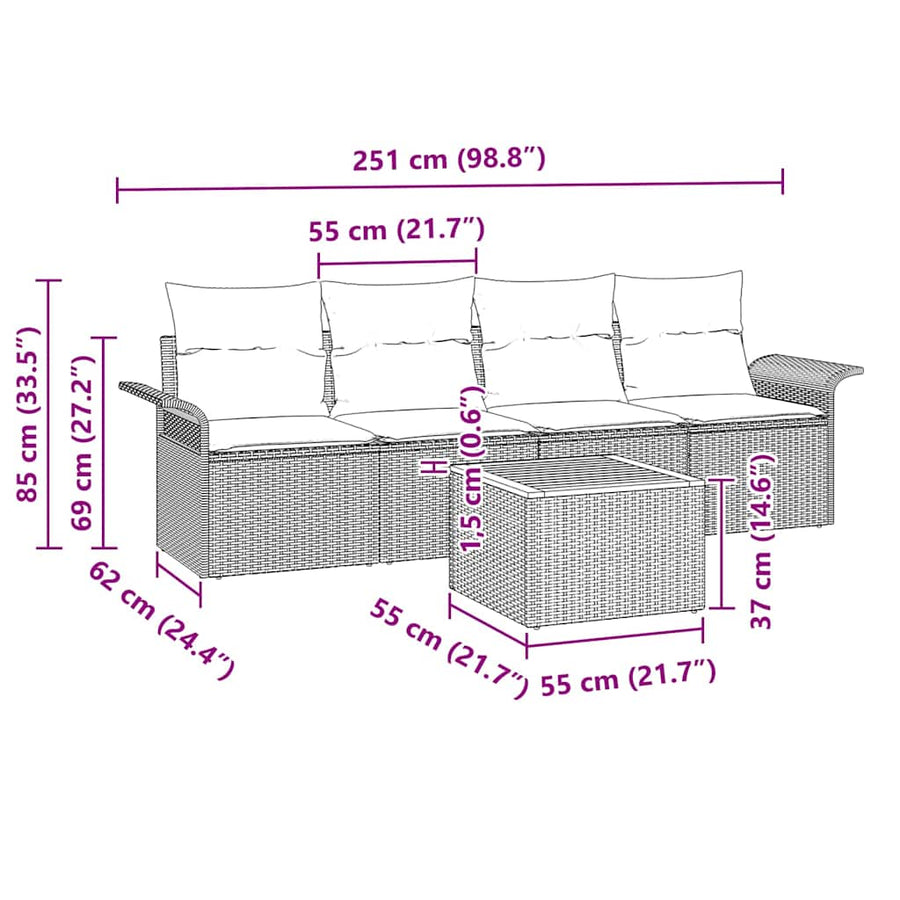 Tuinbankenset met opslag 5 pcs Grijs poly rattan