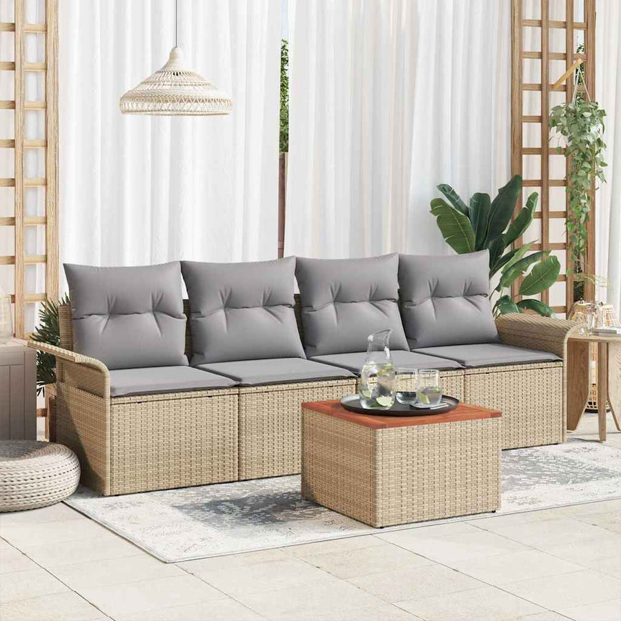 Tuinbankenset met opslag 5 pcs Beige en Licht Grijs poly rattan