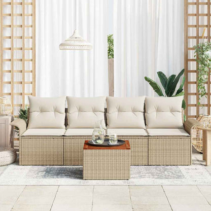 Tuinbankenset met opslag 5 pcs Beige en Crème poly rattan