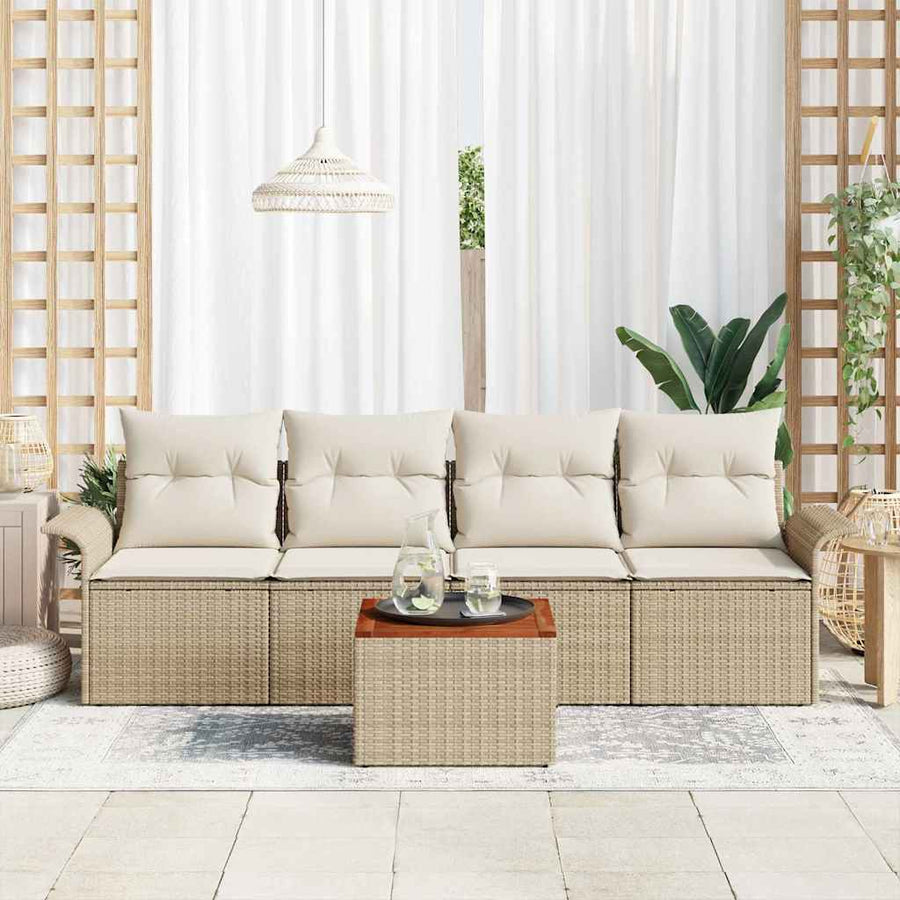 Tuinbankenset met opslag 5 pcs Beige en Crème poly rattan