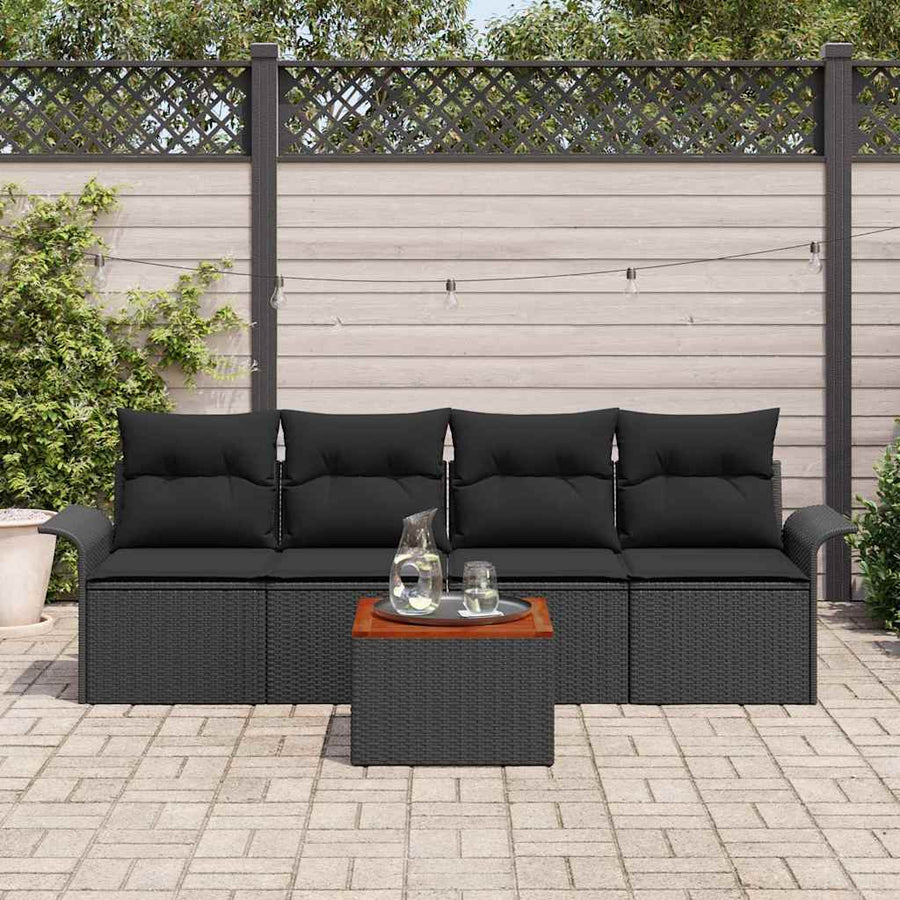 Tuinbankenset met opslag 5 pcs Zwart poly rattan