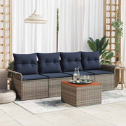 Tuinbankenset poly rattan grijs marineblauw met opslag