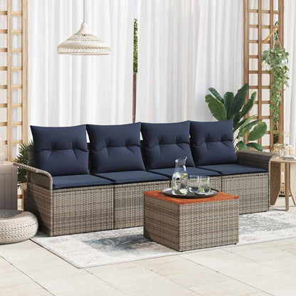 Tuinbankenset met opslag 5 pcs Grijs en Marineblauw poly rattan