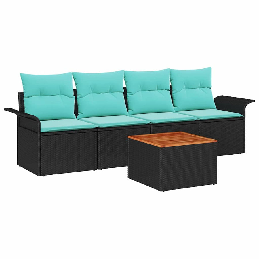 Tuinbankenset met opslag 5 pcs Zwart en Turquoise poly rattan
