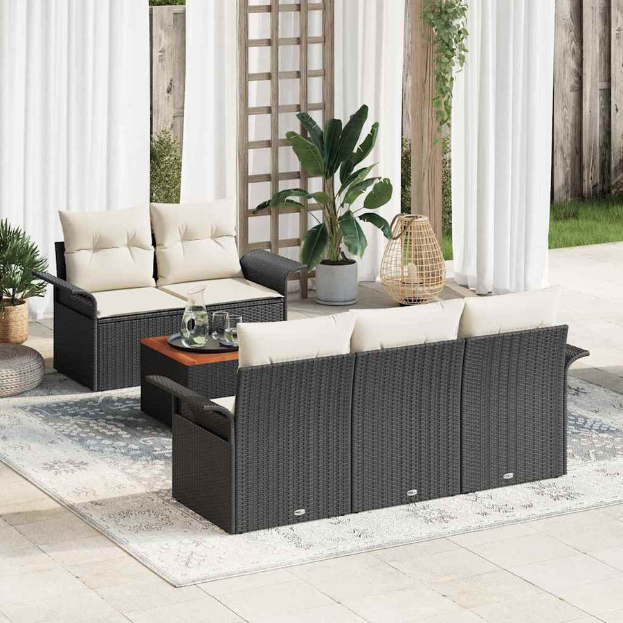 Tuinbankenset met opslag 6 pcs Zwart en Crème poly rattan