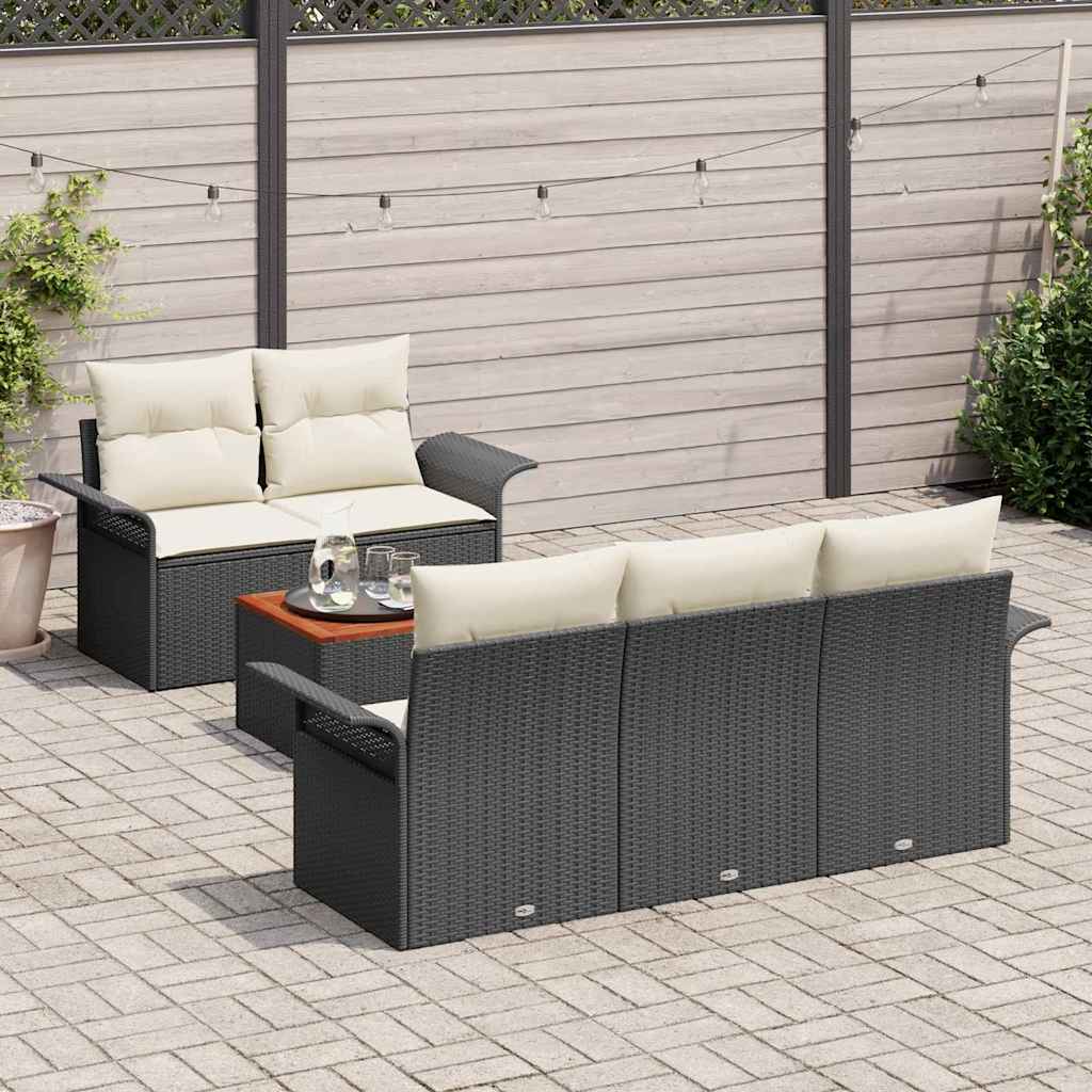 Tuinbankenset met opslag 6 pcs Zwart en Crème poly rattan