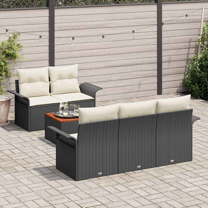 Tuinbankenset met opslag 6 pcs Zwart en Crème poly rattan