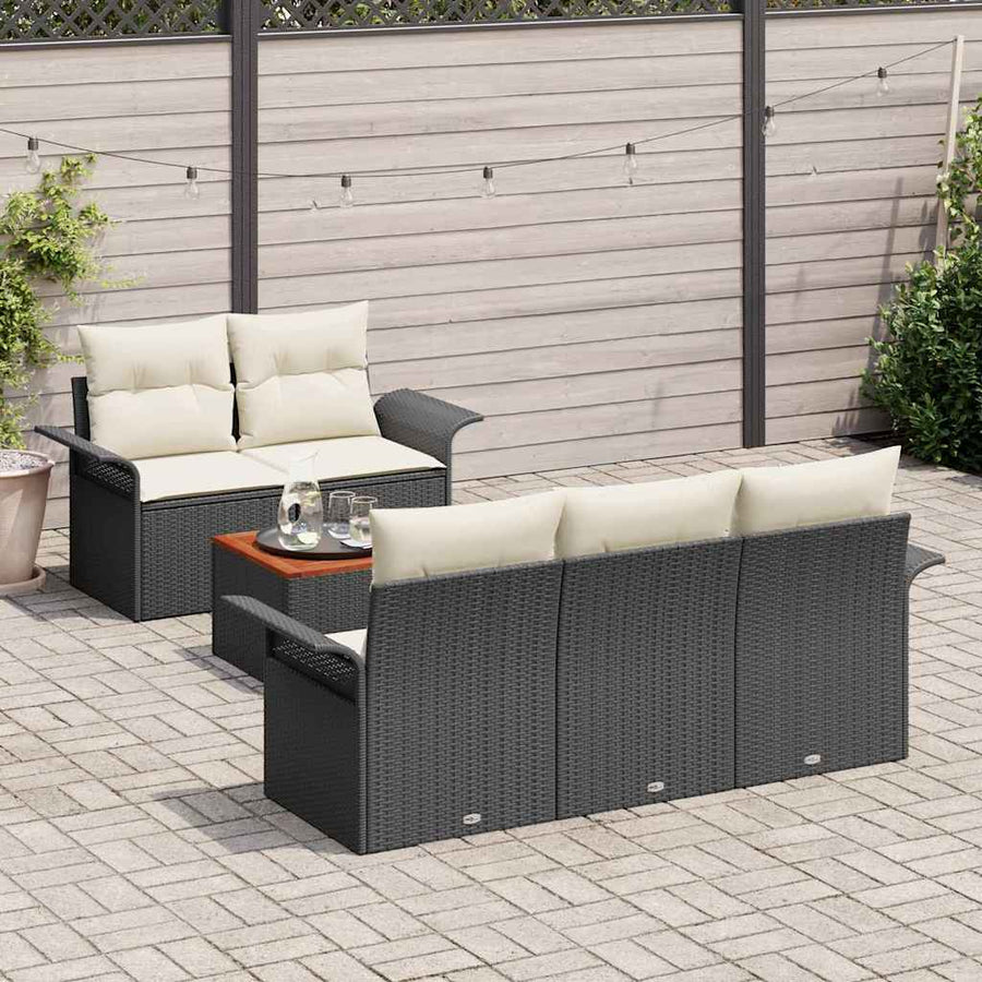 Tuinbankenset met opslag 6 pcs Zwart en Crème poly rattan