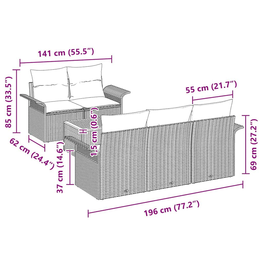 Tuinbankenset met opslag 6 pcs Zwart en Crème poly rattan