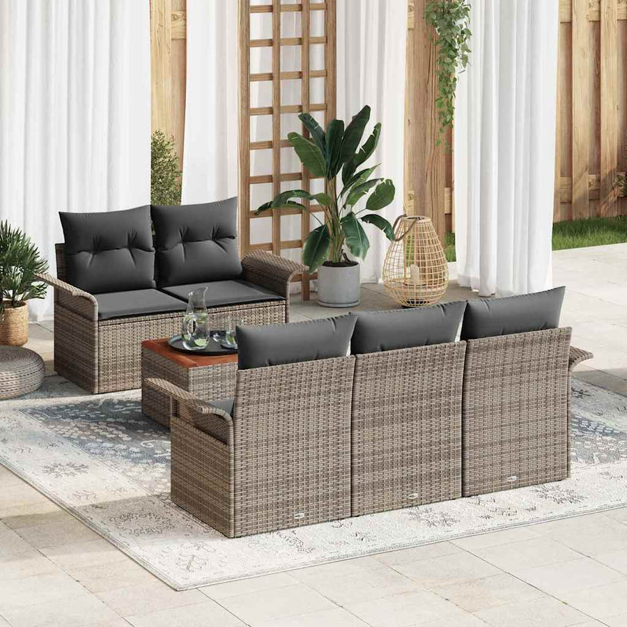 Tuinbankenset met opslag 6 pcs Grijs poly rattan