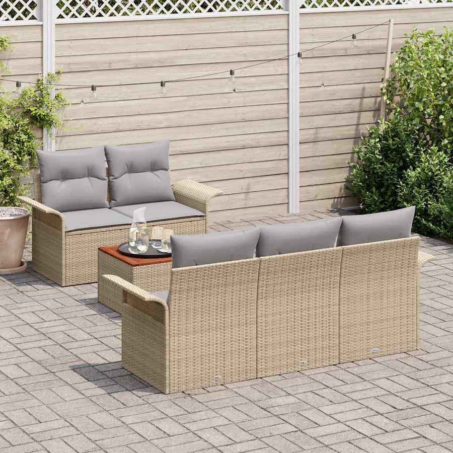 Tuinbankenset met opslag 6 pcs Beige en Licht Grijs poly rattan