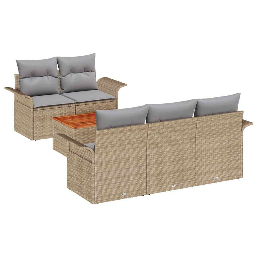 Tuinbankenset met opslag 6 pcs Beige en Licht Grijs poly rattan